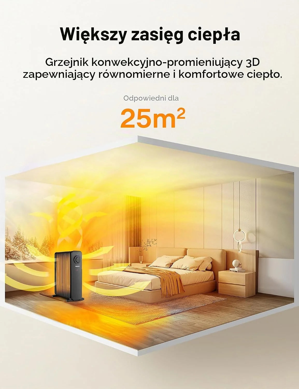 PELONIS 13 elementów grzejnika olejowego 2500W, mobilny grzejnik elektryczny, regulowany termostat, energooszczędny grzejnik olejowy, 3 poziomy ciepła, funkcje bezpieczeństwa