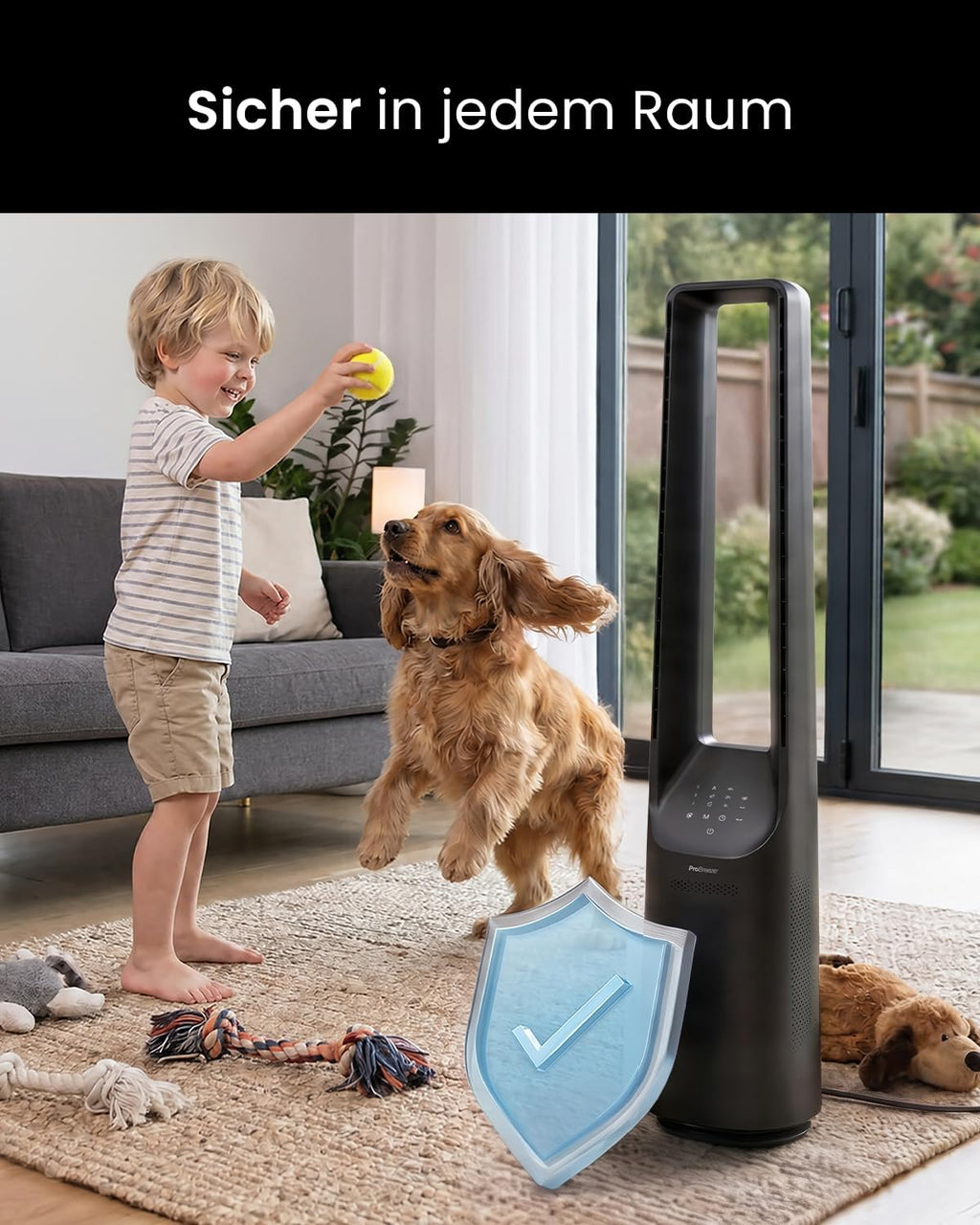 Ventilador sin aspas Pro Breeze de 101 cm - Ventilador para casa inteligente con Wi-Fi, control remoto, pantalla LED, 6 velocidades - Ventilador de torre muy silencioso, 5 modos de funcionamiento, oscilación automática de 60°, temporizador de 7 h