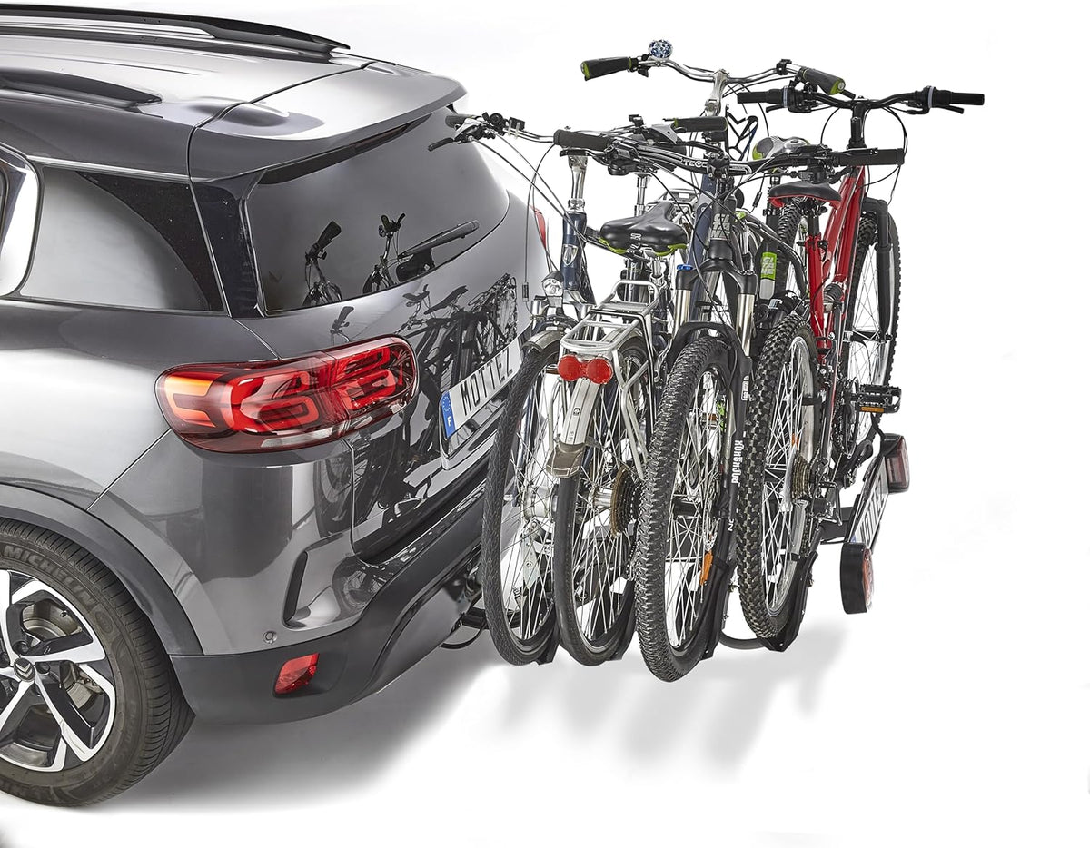 Portabicicletas para 4 bicicletas sobre enganche, abatible Premium Mottez, acero