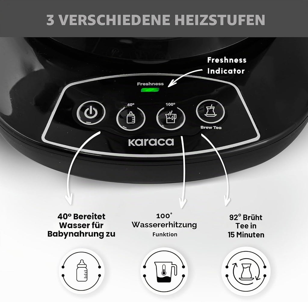 Máquina de té Karaca Caysever, acero, cromo 1700 W, libre de BPA, capacidad de tetera de cristal de 0,8 L, capacidad del depósito de agua de 1,5 L, preparación de agua