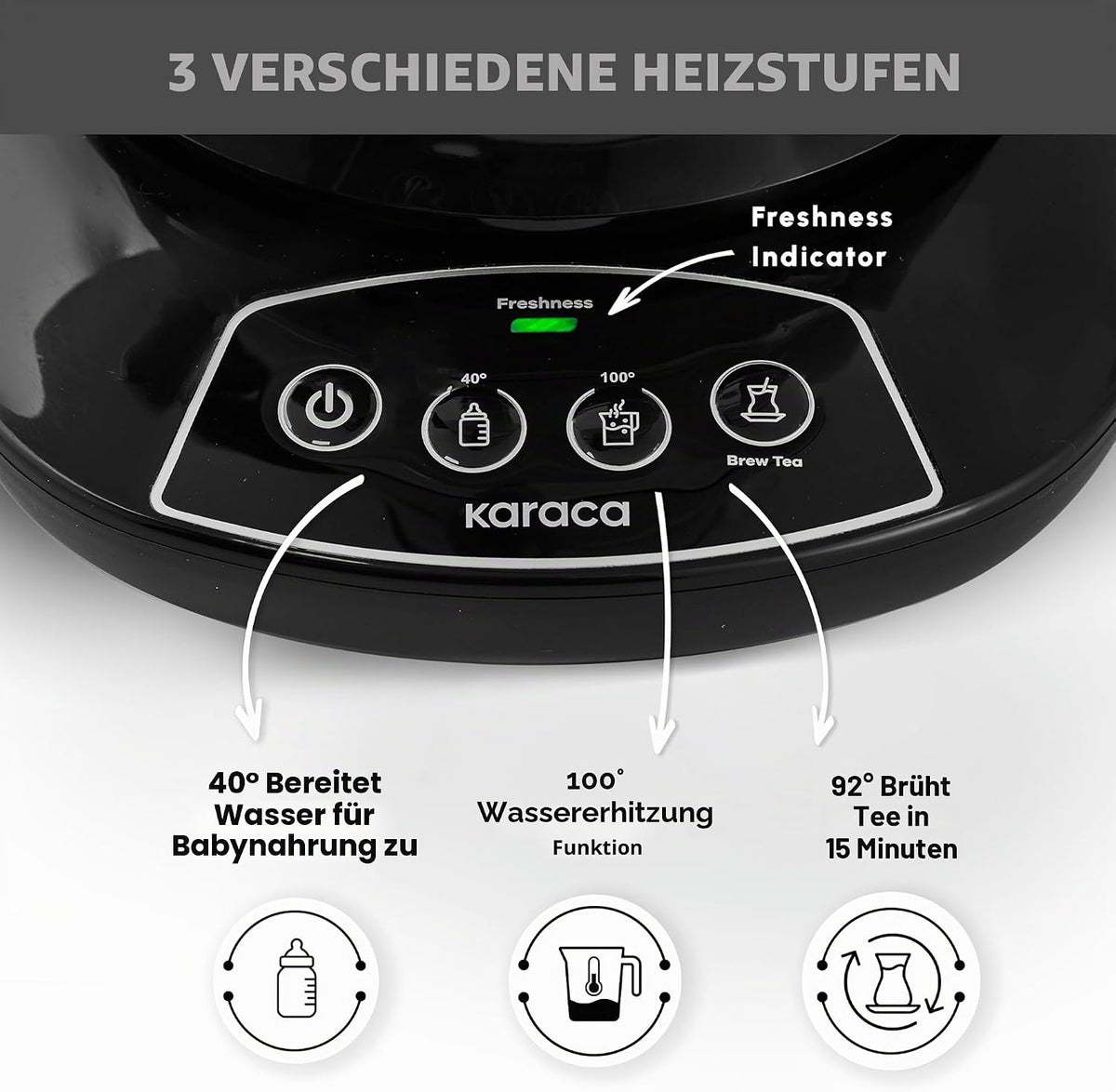 Máquina de té Karaca Caysever, acero, cromo 1700 W, libre de BPA, capacidad de tetera de cristal de 0,8 L, capacidad del depósito de agua de 1,5 L, preparación de agua