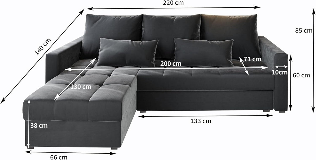 Sofá esquinero Masseno KOS PIK con función cama en forma de L, sofá con arcón, sofá de salón, sofá, canapé, sofá cama, conjunto de sofá - Gris, Paros 06