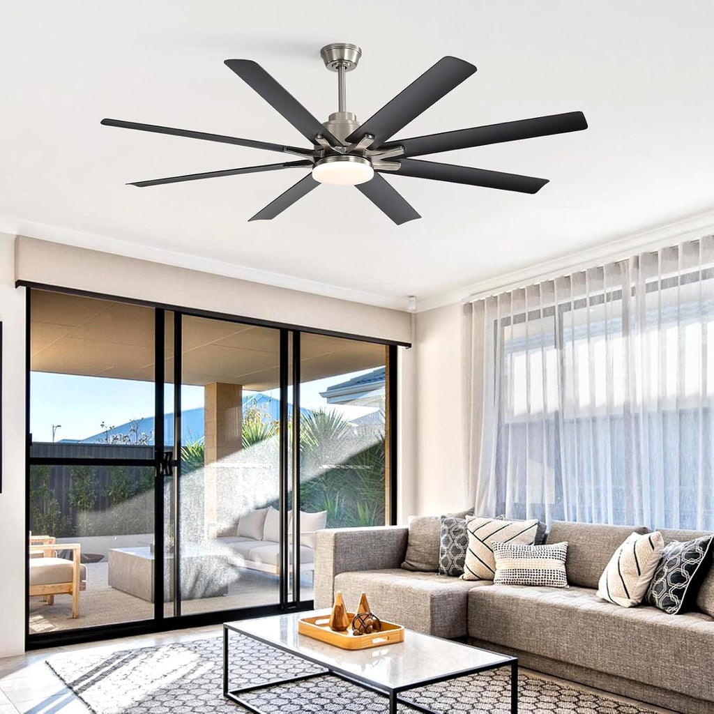 Ventilador de techo Sofucor de 132 cm con luz, ventilador de techo silencioso con luz y mando a distancia, motor CC, 8 aspas, 3 temperaturas de color, temporizador, 6 velocidades, modo verano e invierno para salón