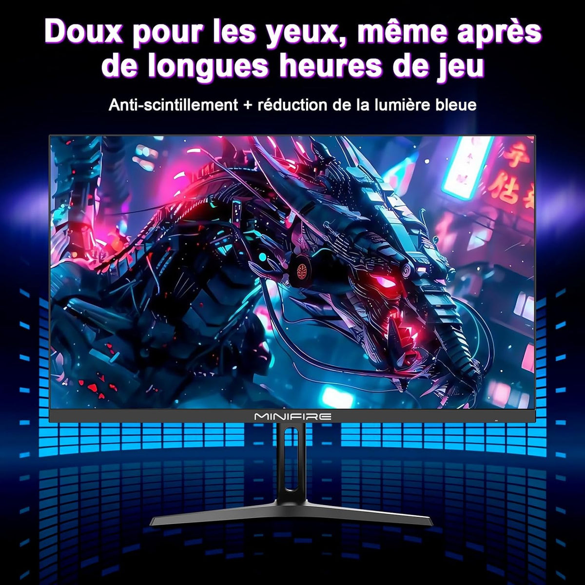 Monitor Gaming Minifire 27", 260Hz, Fast IPS, QHD 2K 2560 x 1440p, 1ms, Pantalla blanca, Freesync, 130% sRGB, HDR10, Baja luz azul, VESA 100x100, 2×DP1.4/2×HDMI 2.0 - Negro