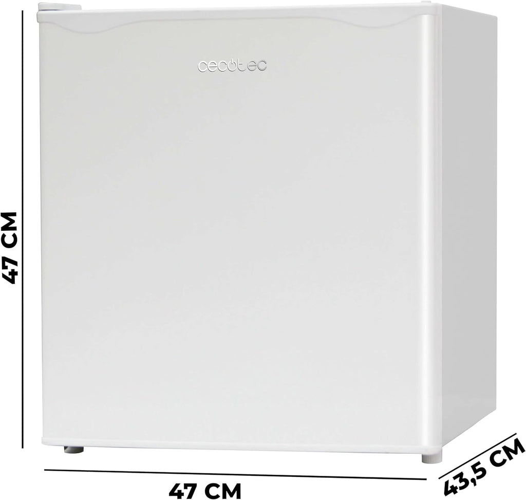 Cecotec Nevera Pequeña Frigorífico Mini Minibar 46L GrandCooler 20000 SilentCompress White E. Altura 48,7cm, 48 cm de ancho, bajo consumo, puerta reversible, funcionamiento cíclico, blanco