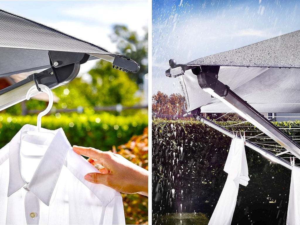 Tendedero tipo paraguas LinoProtect 400 con cubierta impermeable, tendedero de aluminio para exteriores, 40 m de cuerda, incluye base para suelo