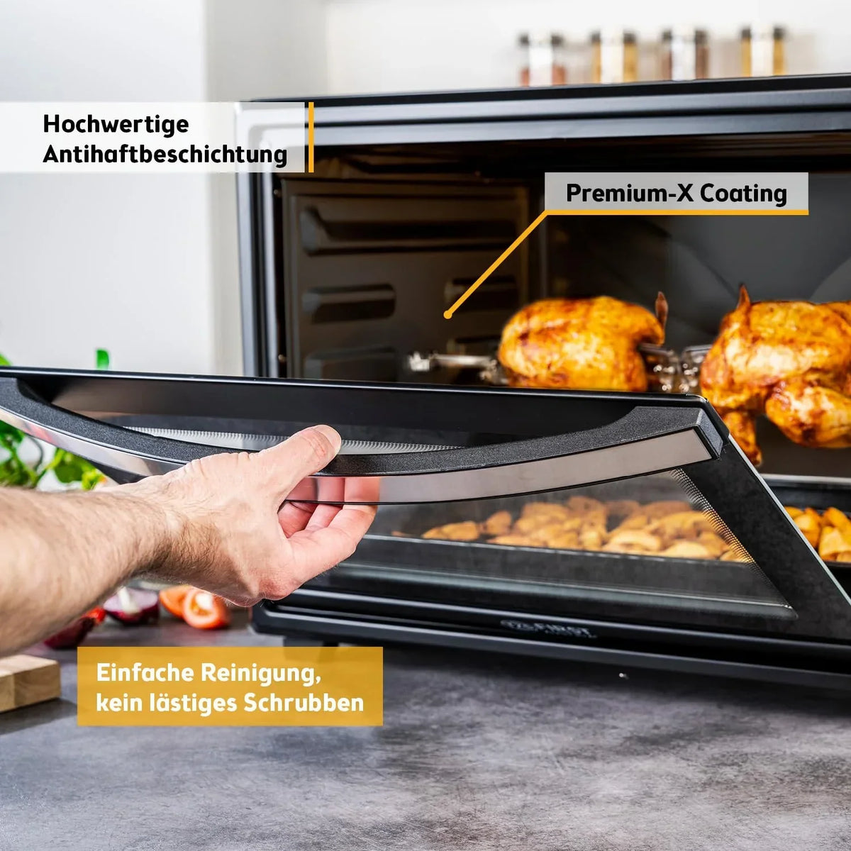 Minihorno TZS First Austria 60 L 2000 W, horno para pizza, 230 °C, 6 modos, temporizador de 60 min, 4 alturas de inserción, bandeja de horno, rejilla, asador giratorio, A++