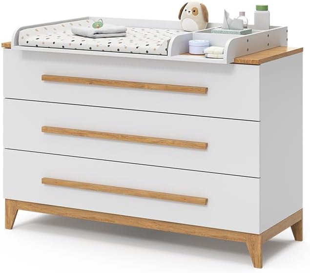 Cambiador VitaliSpa Malia, blanco/roble, 133 x 98 cm XL con 3 cajones