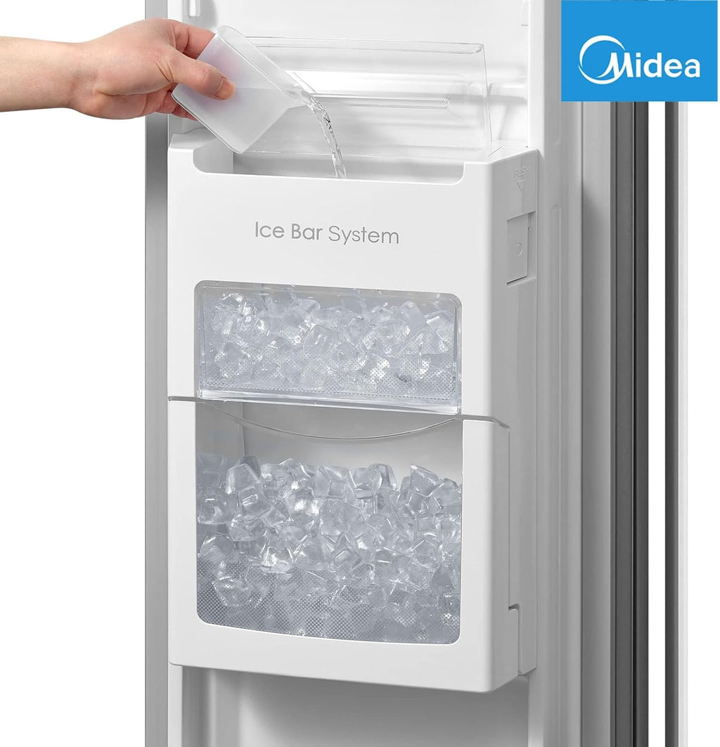 Midea KS-DDX 6.32 WT Frigorífico americano / 178,8 cm de altura / 254 kWh/año / No Frost / Compresor Dual Inverter / con dispensador de agua/hielo 3 en 1 y depósito de agua, Dark Inox