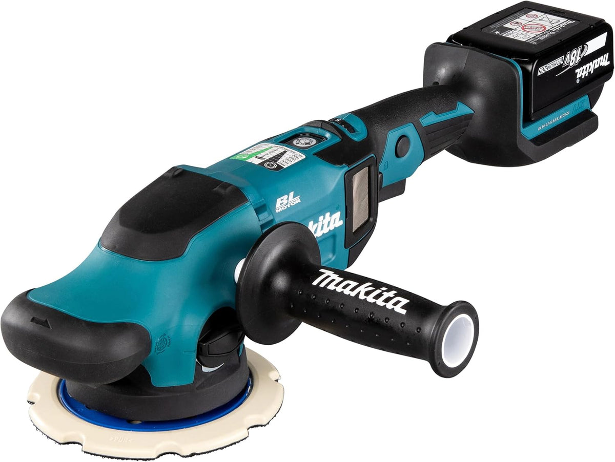 Pulidora excéntrica Makita DPO600TKX1, 1 batería más cargador en maletín de transporte, azul, 18 V / 5,0 Ah