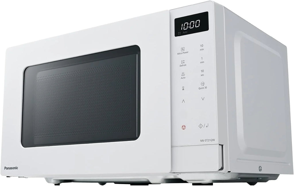 Panasonic NN-ST21QWEPG Tylko kuchenka mikrofalowa 20 l ze szklanym naczyniem, 800 W, automatyczne rozmrażanie, 11 programów automatycznych, wyświetlacz LED, 5 ustawień zasilania, cyfrowy timer, biały