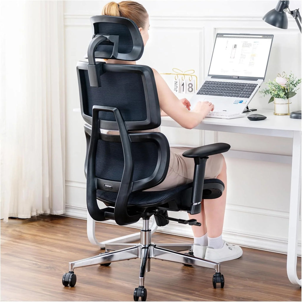 Ergonomiczne krzesło biurowe, ALL-Mesh wysokie oparcie, domowe krzesło biurowe, podparcie lędźwiowe, fotel gamingowy, regulowane podłokietniki i zagłówek 3D, duże i wysokie obrotowe krzesło