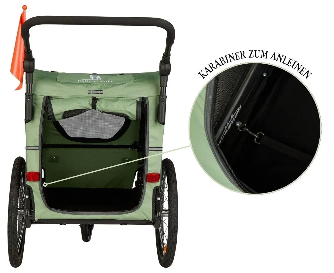 Remolque para bicicletas para perros Knuffelwuff Cruvado 45 kg, plegable, ligero, correa de seguridad, reflectores, enganche universal
