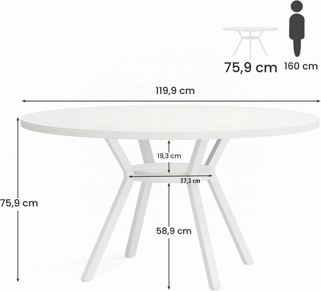 Tribesigns Okrągły stół do jadalni, 120 cm, duże stoły kuchenne dla 6-8 osób, nowoczesny styl z metalowymi nogami, do jadalni, kuchni, kawiarni (tylko stół)