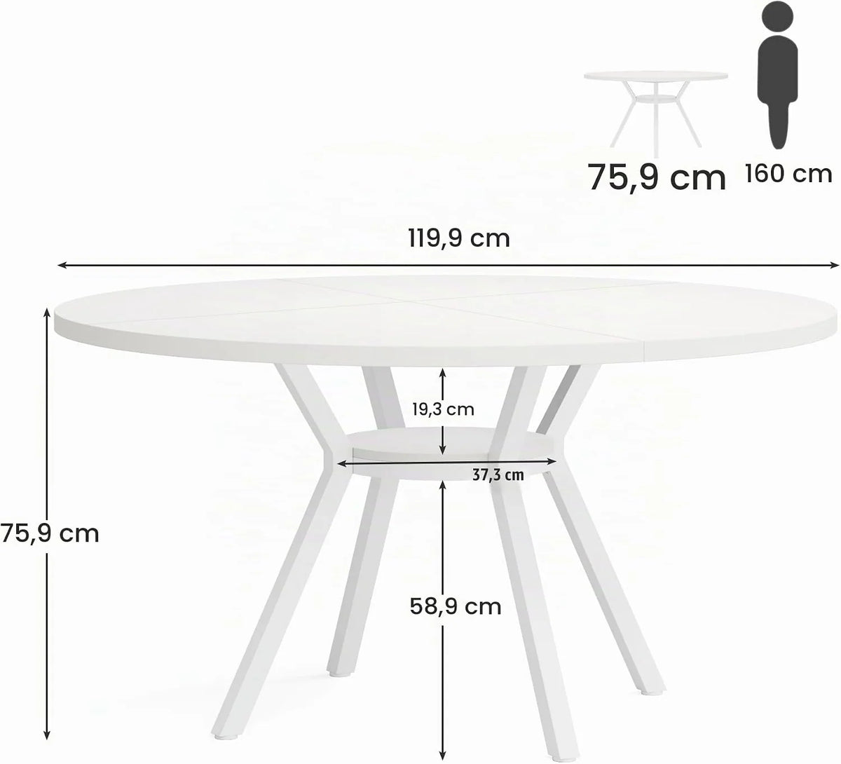 Tribesigns Okrągły stół do jadalni, 120 cm, duże stoły kuchenne dla 6-8 osób, nowoczesny styl z metalowymi nogami, do jadalni, kuchni, kawiarni (tylko stół)