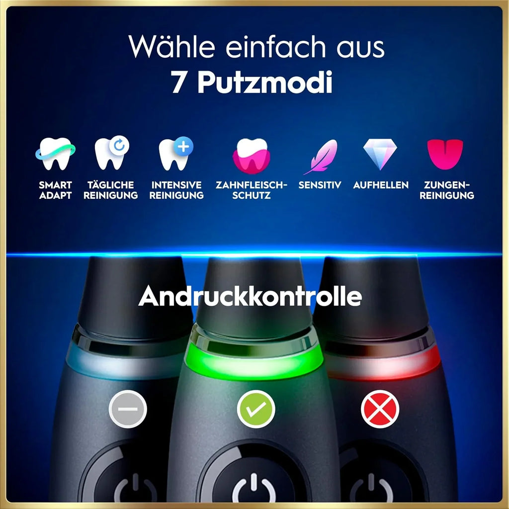 Cepillo de dientes eléctrico recargable iO Series 9 con cabezales, 7 modos de limpieza, control de presión inteligente, cabezal redondo, negro