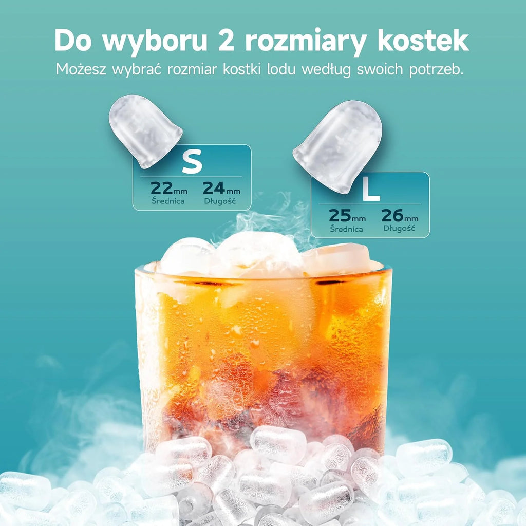 EUHOMY Mała kostkarka do lodu EUHOMY, 9 kostek w 6 minut, 12 kg/dzień, samoczyszcząca, przenośna kostkarka do lodu z uchwytem, koszykiem i łyżką, 2 rozmiary kostek lodu do domu, kuchni i biura