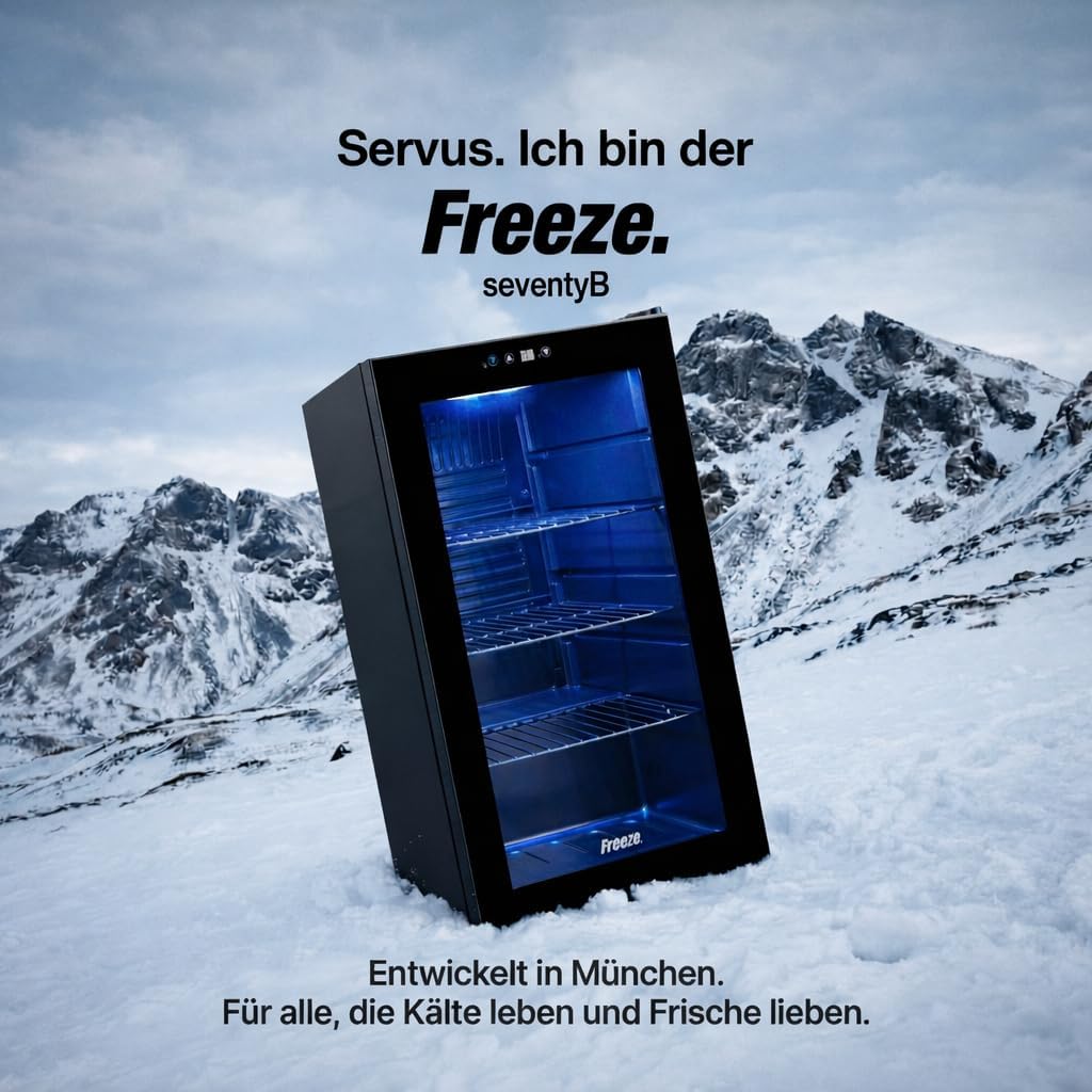 FREEZE. Mininevera de 70 L para 126 latas, refrigerador con puerta de cristal, enfriador de vino, frigorífico pequeño con estantes ajustables para el hogar/bar/oficina, sin escarcha, negro