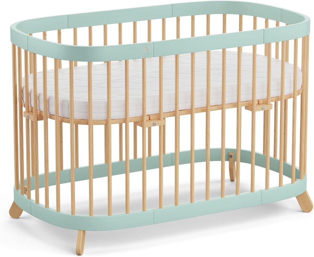 Cuna 7 en 1 tweeto®: cuna de madera evolutiva | cuna de colecho y cuna de barrotes de altura regulable | convertible en cama infantil y parque de juegos (haya natural)