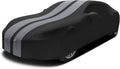 Asasytal Funda de coche para interiores, para sedán/berlina, funda protectora transpirable de terciopelo elástico, para garaje/exposición de coches, 4,9~5,25 m, gris a rayas + negro