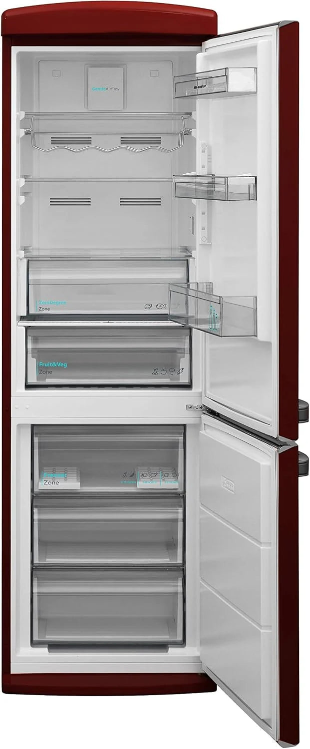 Sharp SJ-RA10RMXM3-EU lodówko-zamrażarka w stylu retro (zamrażarka na dole) / A+++ / wysokość 190,1 cm / 175 kWh/rok/szuflada OptiFresh na warzywa z regulacją wilgotności/Marone