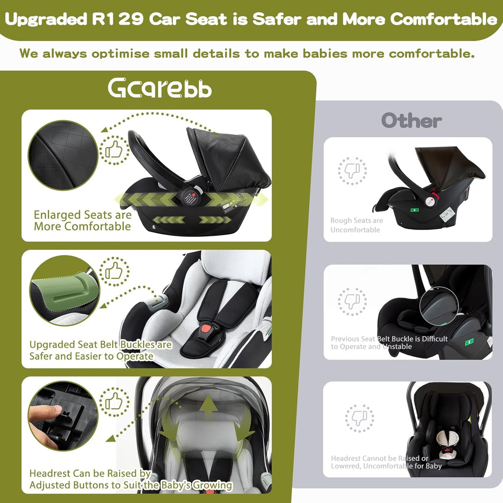 Cochecito 3 en 1 Gcarebb, silla de paseo con portabebés, cochecito completo con altura ajustable, cochecito combinado con marco de aluminio para recién nacidos de 0 a 4 años