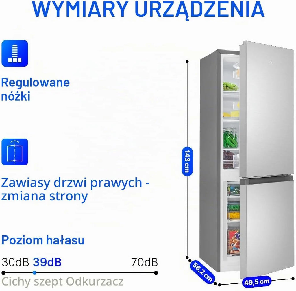 Bomann KG322-1-stal nierdzewna 175L Lodówka i zamrażarka, Pojemność netto 175 litrów, płynna regulacja temperatury, zawiasy drzwi po prawej stronie, wymienne, regulowane nóżki