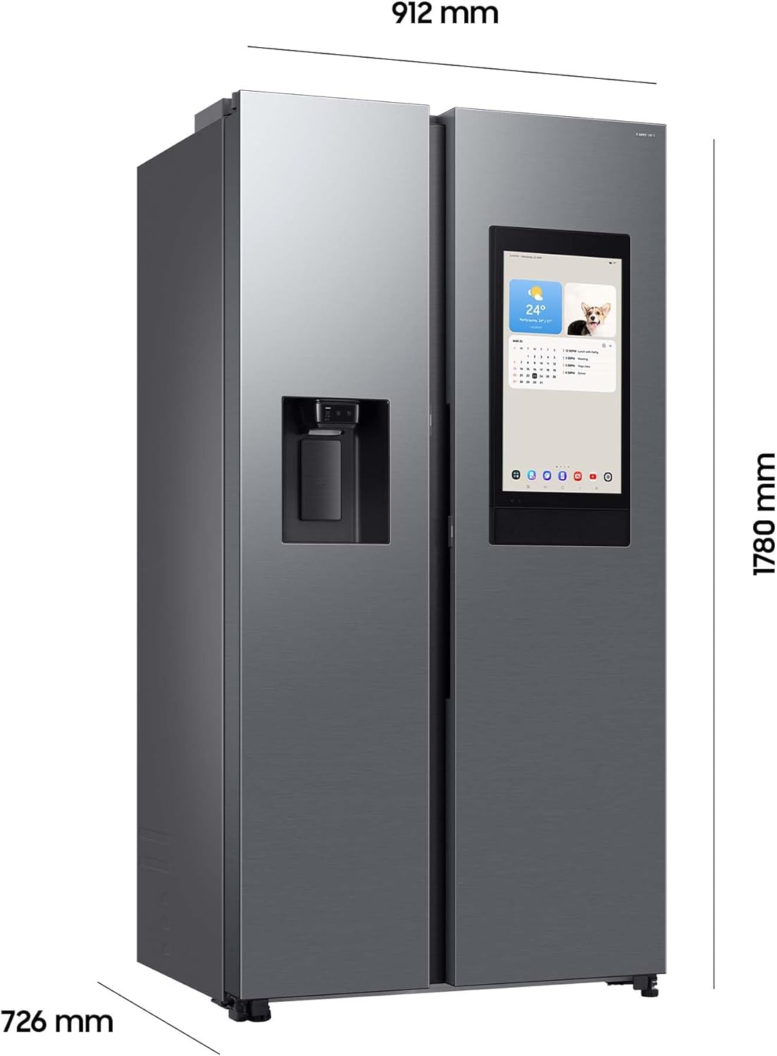 Frigorífico americano Samsung RS90F67BETEF, nevera con congelador AI, 178 cm, 614 l, dispensador de hielo/agua con depósito, Family Hub, modo AI Energy y control por voz, aspecto de acero inoxidable