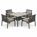 Conjunto de comedor de jardín 4 sillas aluminio cerámica poliéster gris