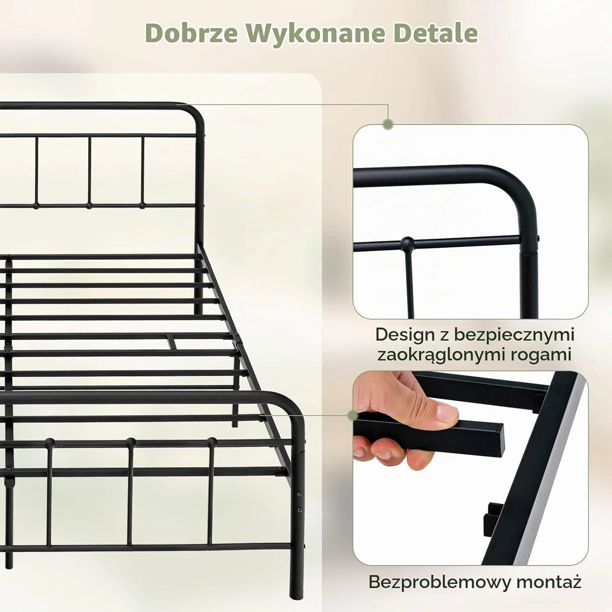 COSTWAY metalowe łóżko z ramą na materac 200 x 160 cm, podwójne stelaż łóżka, łóżko z ramą i szkieletem, miejsce do przechowywania pod łóżkiem, metalowe łóżko gościnne z platformą