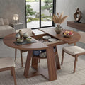Mesa de comedor redonda extensible, mesa de comedor extensible blanca 100-140x100x75 cm, mesa extensible de comedor para 2-8 personas, mesa de cocina con tablero extraíble, estructura de madera con estante, nogal