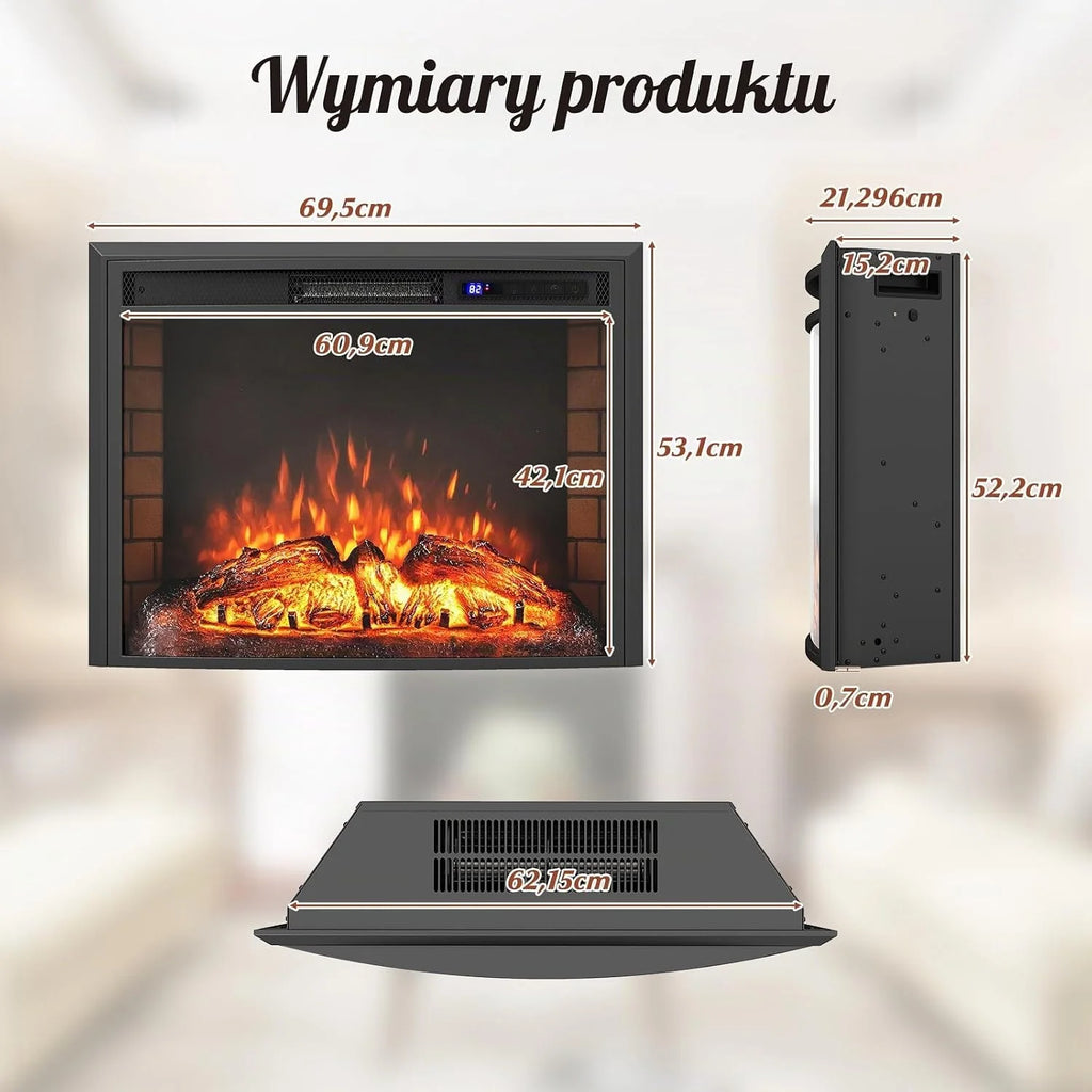 COSTWAY Kominek elektryczny z ogrzewaniem, 1500 W, kominek ścienny z pilotem zdalnego sterowania, ochrona przed przegrzaniem, timer 5H, regulowany efekt płomienia 3D i jasność, 5000BTU kominek do