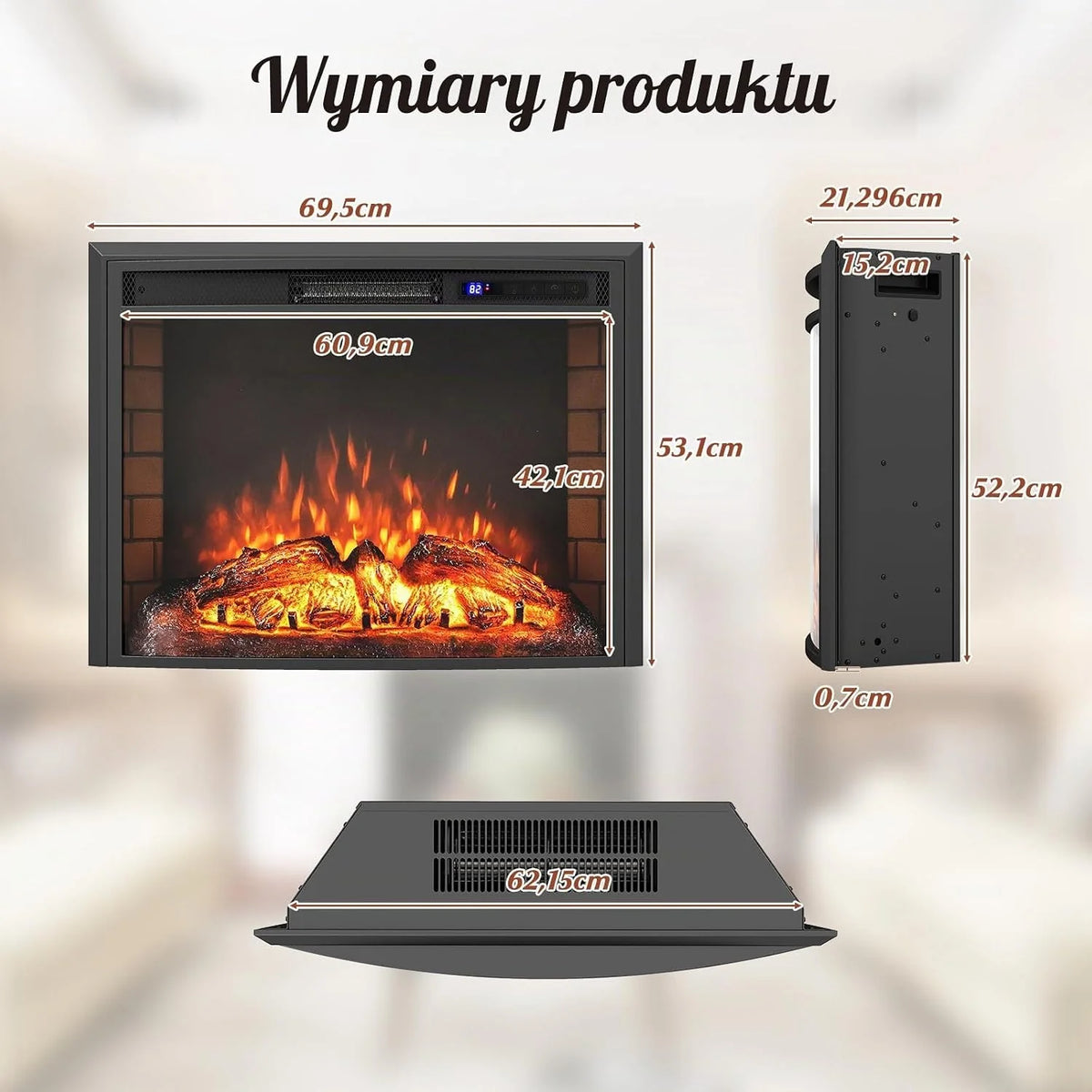COSTWAY Kominek elektryczny z ogrzewaniem, 1500 W, kominek ścienny z pilotem zdalnego sterowania, ochrona przed przegrzaniem, timer 5H, regulowany efekt płomienia 3D i jasność, 5000BTU kominek do