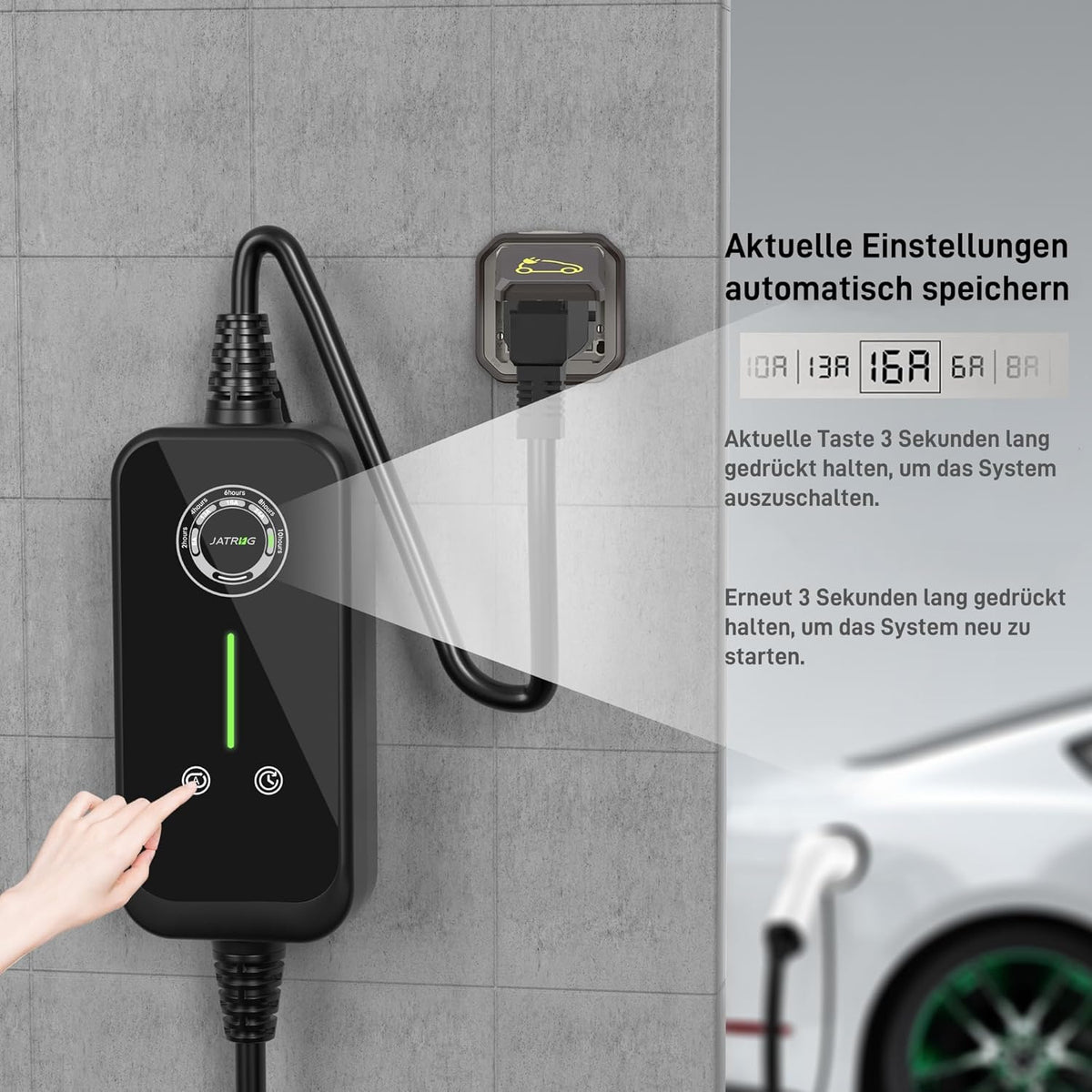Oryxearth JATRHG Cargador EV de 3,6 kW Tipo 2 16 A, cable de 5 m, portátil y monofásico - Estación de carga para coches eléctricos (P1 3,6 kW 5 m)