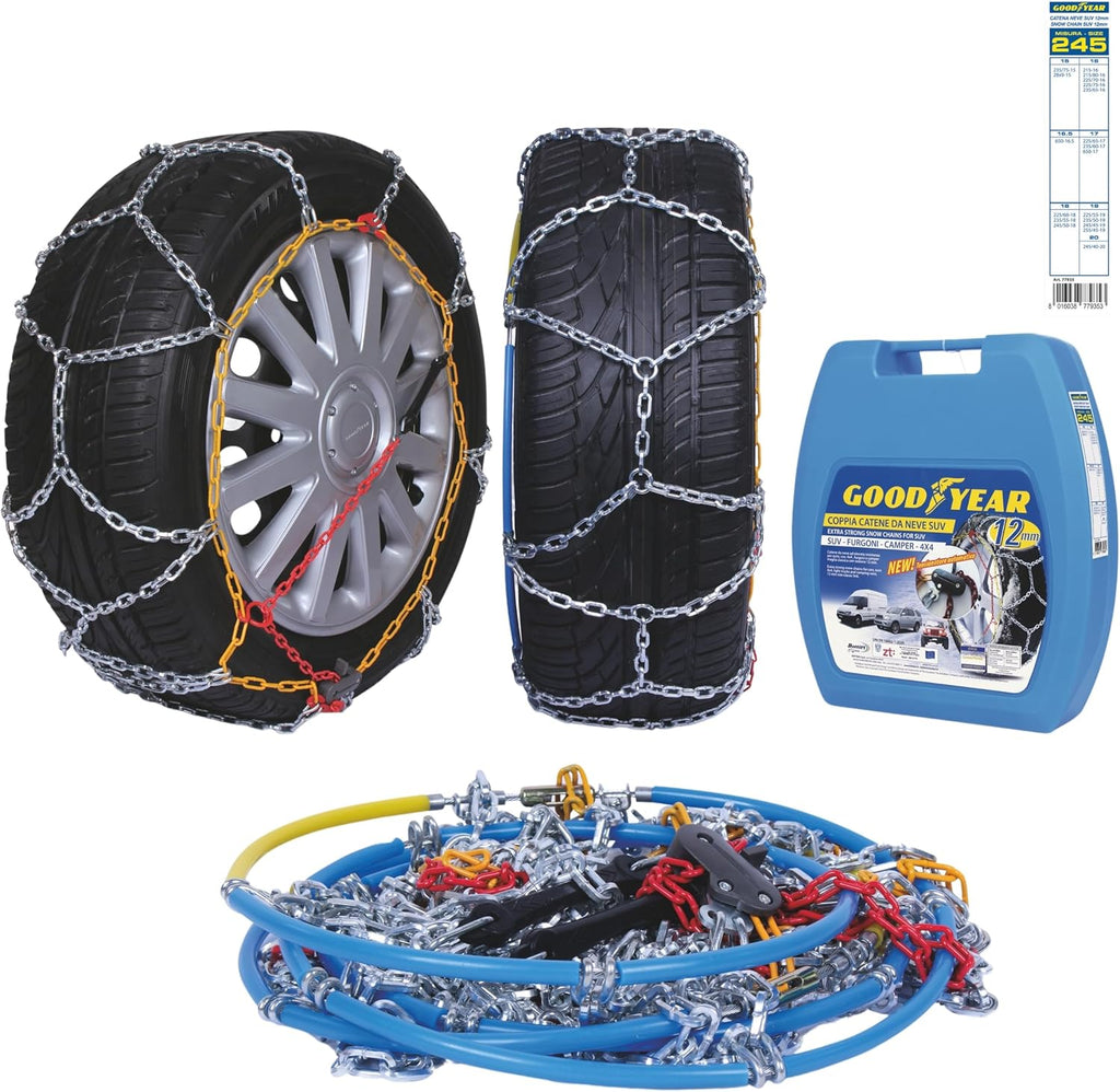 Goodyear 77935 Cadenas de nieve de 12 mm, Tamaño 245, Adecuadas para SUV, vehículos utilitarios, 4x4, Homologación TUV y ÖNORM