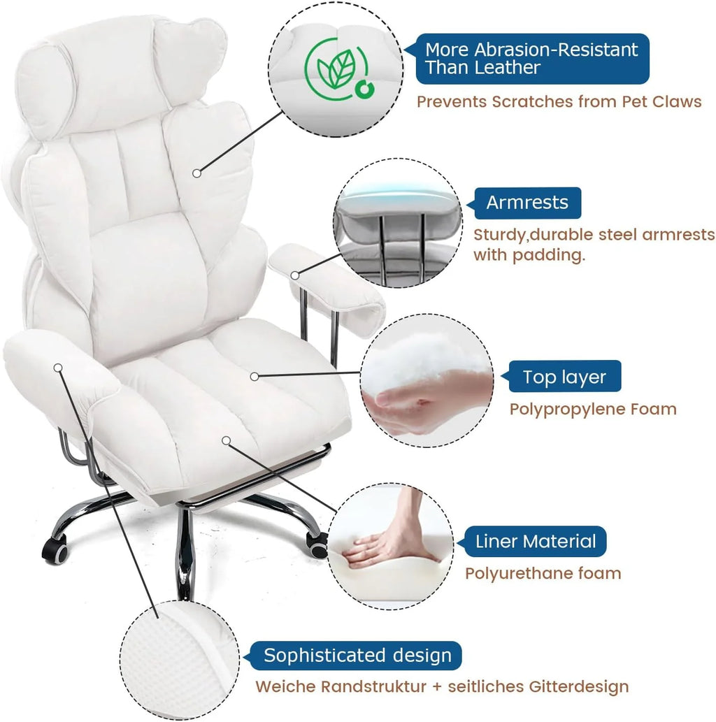 GTPlayer Krzesło do gier, ergonomiczne krzesło biurowe, regulowana wysokość siedziska, z teleskopowym podnóżkiem, krzesło obrotowe, białe