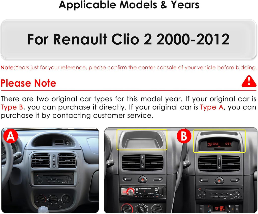 Autorradio Ossuret para Renault Clio 2 2000-2012, pantalla táctil Android 13 de 9 pulgadas, 2+32 GB, navegación GPS con Carplay, Android Auto, WiFi, Bluetooth, control al volante (Tipo B)