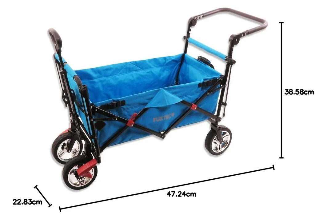 Carrito plegable FUXTEC FX-CT700, carro plegable gris para el transporte de niños, ciudad, campo, playa o montaña - con capota anti-UV, asa de empuje, freno de mano delantero y trasero, el original
