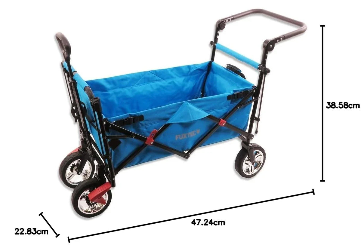 Carrito plegable FUXTEC FX-CT700, carro plegable gris para el transporte de niños, ciudad, campo, playa o montaña - con capota anti-UV, asa de empuje, freno de mano delantero y trasero, el original