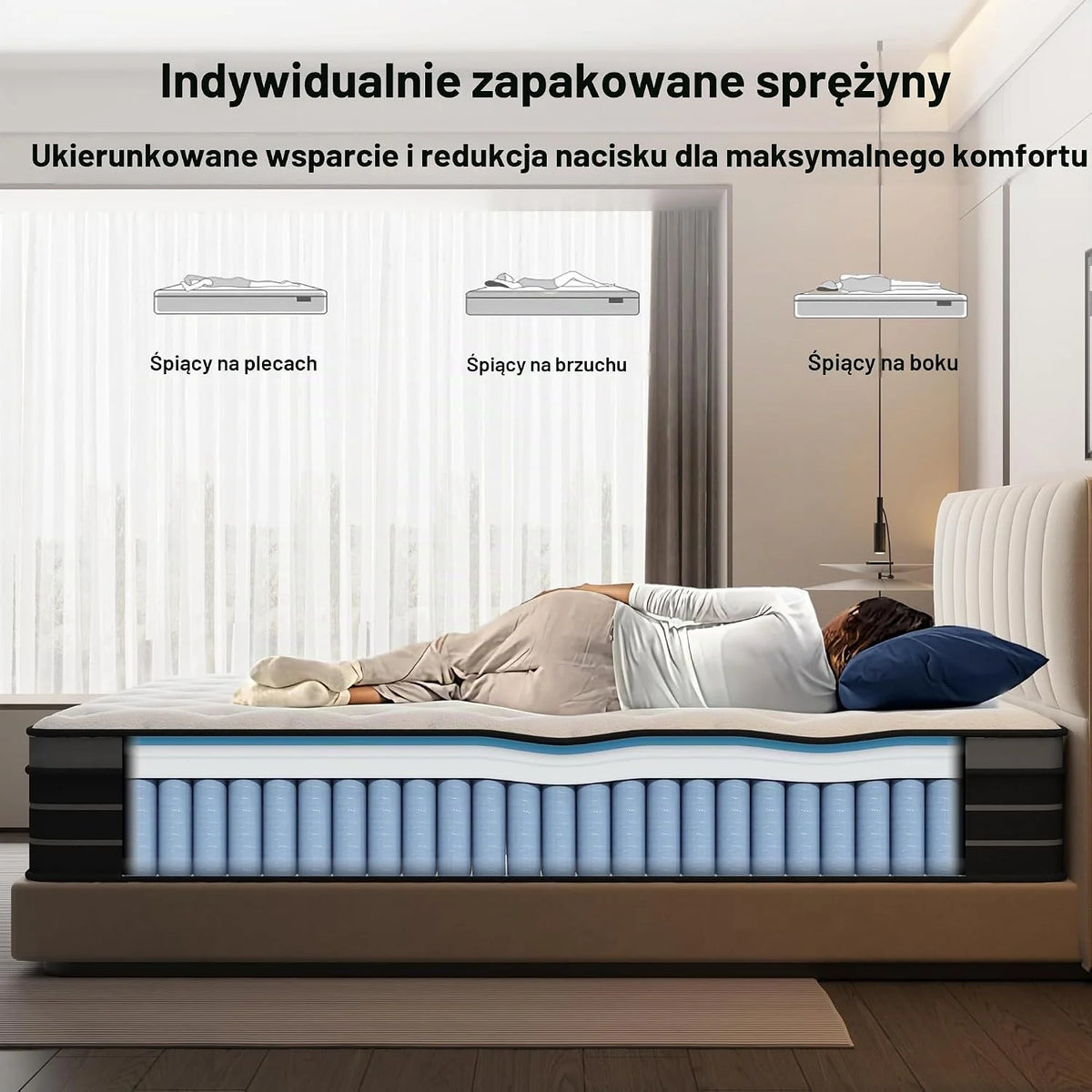 Materac 140 x 200 cm, łóżko kontynentalne, stopień twardości H3, odpowiedni dla dzieci i dorosłych, certyfikat Öko-Tex, ergonomiczny 7-strefowy materac, wysokość 20 cm