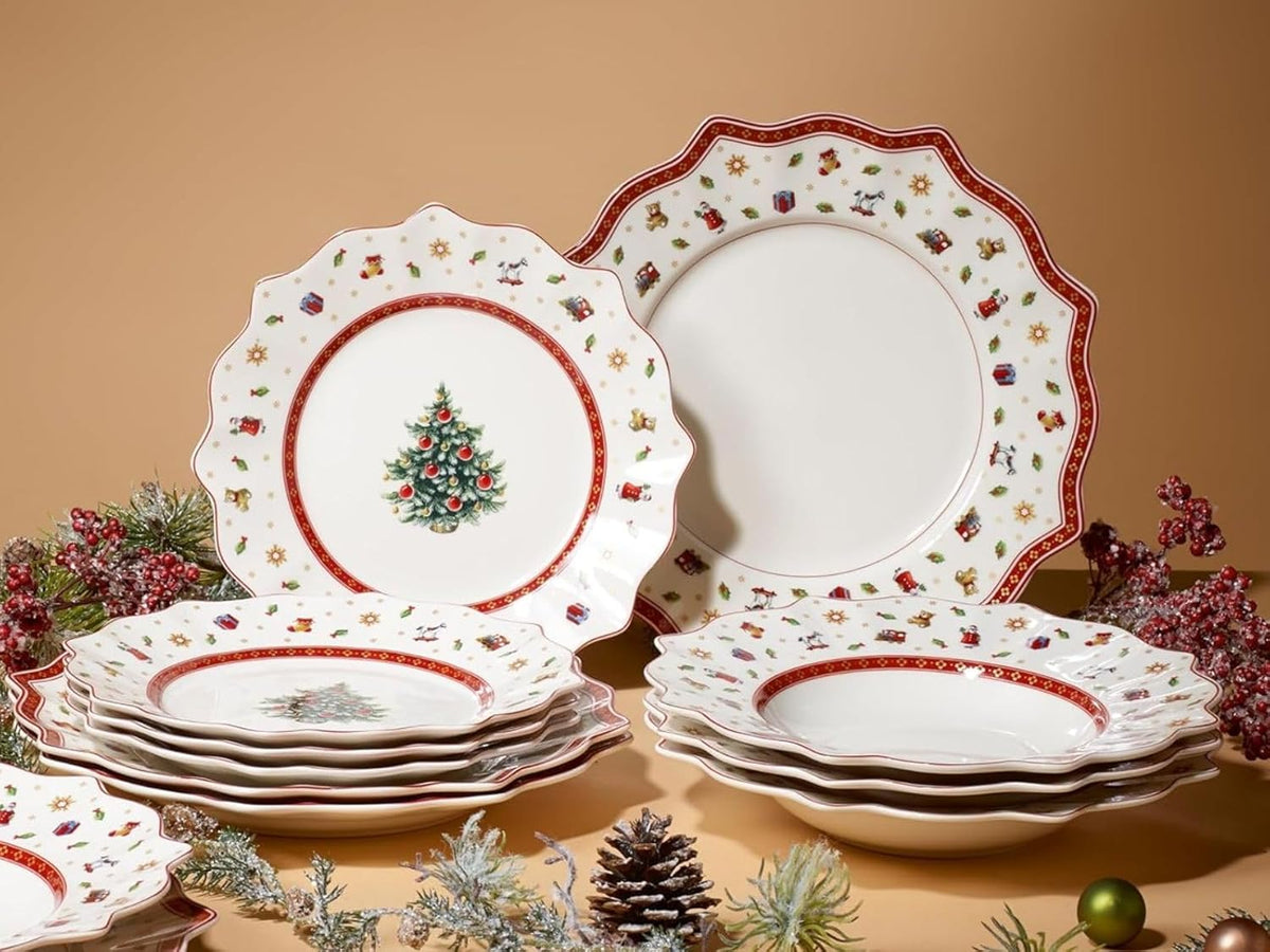 Villeroy & Boch – Toy's Delight Vajilla de Navidad de 12 piezas, set de platos navideños Toys, vajilla navideña, servicio de Navidad para 4 personas, platos llanos, platos hondos, platos de desayuno, porcelana