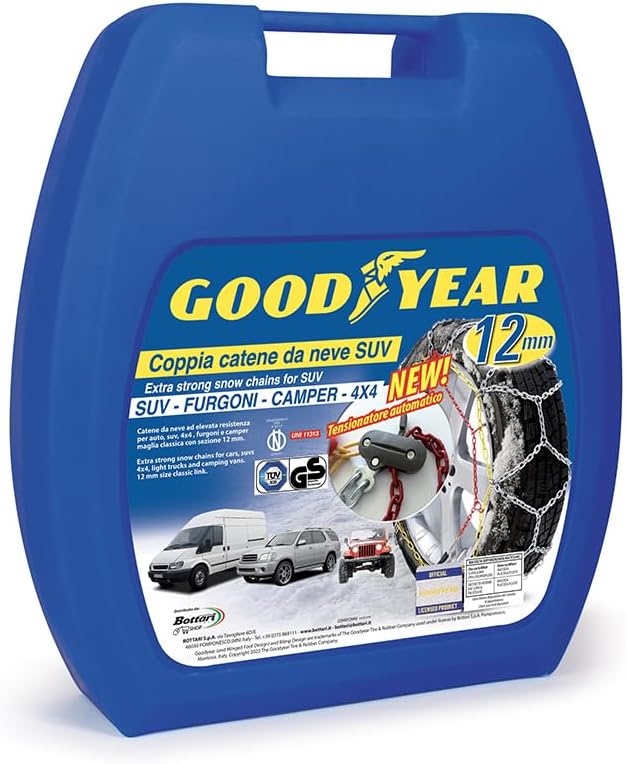 Goodyear 77935 Cadenas de nieve de 12 mm, Tamaño 245, Adecuadas para SUV, vehículos utilitarios, 4x4, Homologación TUV y ÖNORM