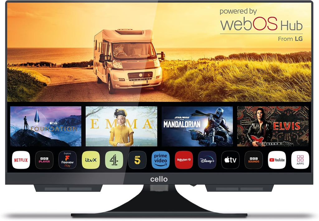 Cello C1924WS Smart TV de 19 pulgadas, 12 V, para autocaravanas y caravanas, televisor de camping con WebOS, Netflix, Bluetooth, triple sintonizador DVB-T2 HD/DVB-S2