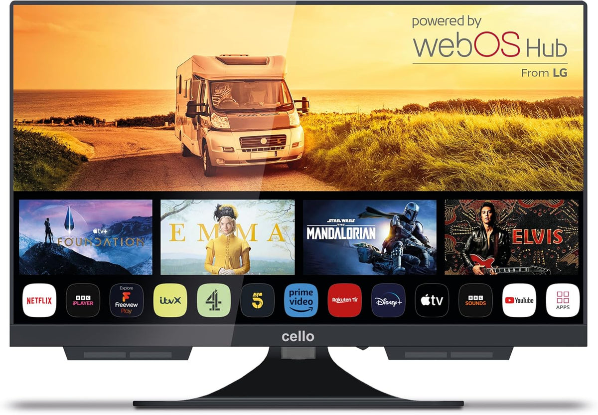 Cello C1924WS Smart TV de 19 pulgadas, 12 V, para autocaravanas y caravanas, televisor de camping con WebOS, Netflix, Bluetooth, triple sintonizador DVB-T2 HD/DVB-S2