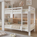 Cama infantil de 90x200 con estantes y escalera, cama funcional litera para 2 niños, litera cama alta juvenil con almacenamiento y somier, cama juvenil con marco de madera maciza, sin colchón, blanca