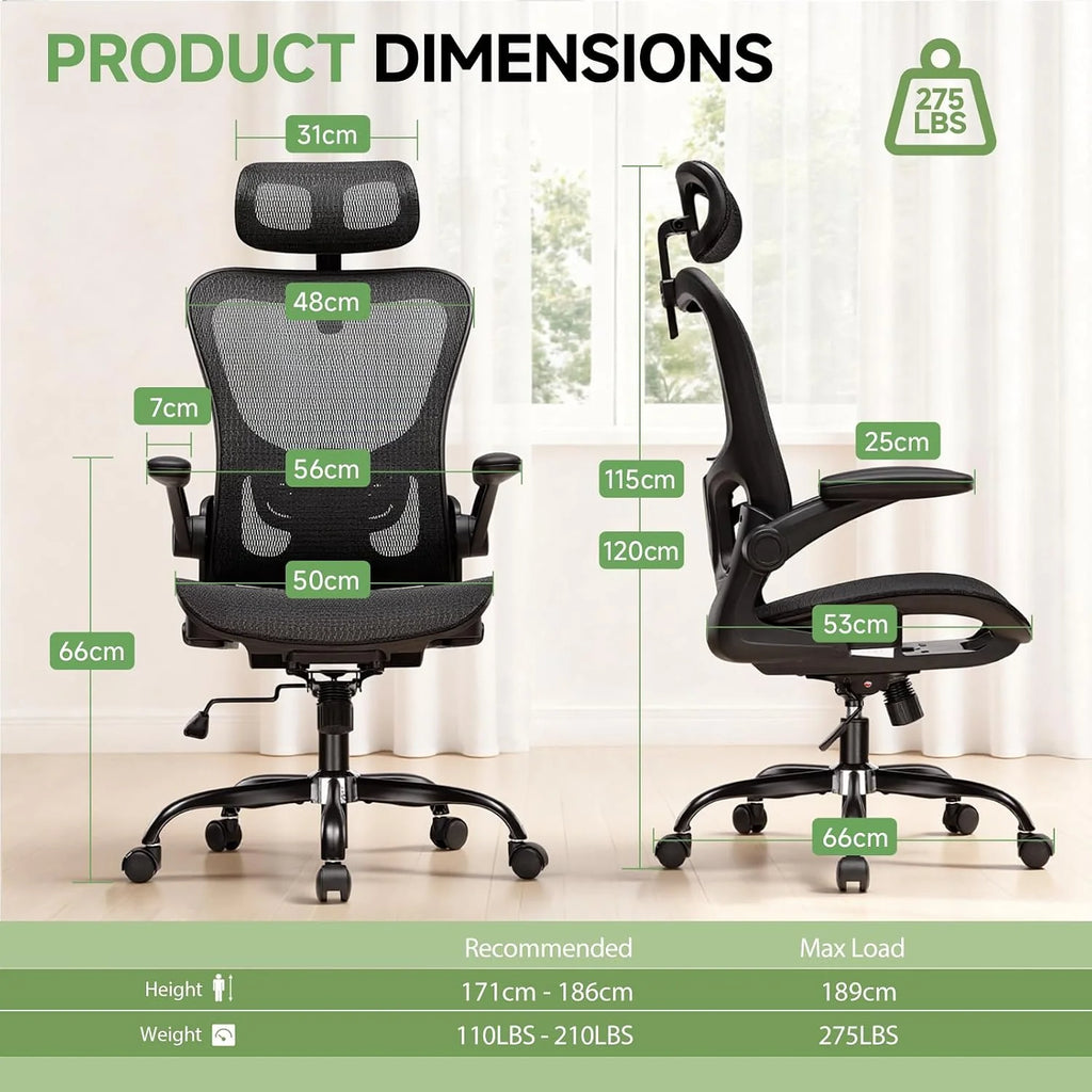 GTPLAYER Ergonomiczne krzesło biurowe z regulowanym zagłówkiem, podłokietnikami, podparciem okolic lędźwiowych, krzesło biurowe i gamingowe, funkcja przechylania, fotel szefa z siatki, 150 kg (czarny)