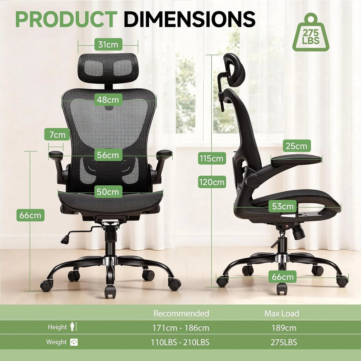 GTPLAYER Ergonomiczne krzesło biurowe z regulowanym zagłówkiem, podłokietnikami, podparciem okolic lędźwiowych, krzesło biurowe i gamingowe, funkcja przechylania, fotel szefa z siatki, 150 kg (czarny)