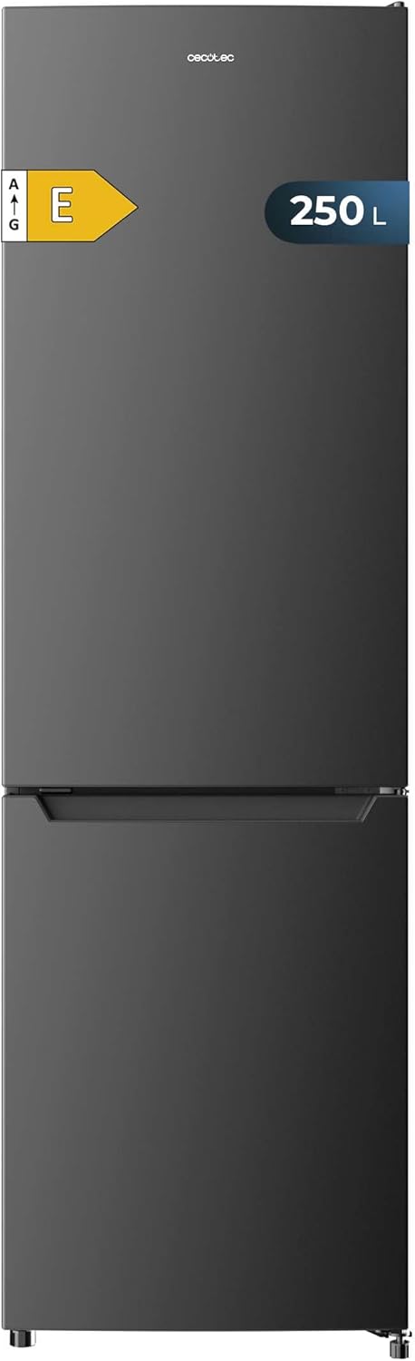 Frigorífico combinado Cecotec Bolero CoolMarket Combi 250 Dark E. 250L, Total No-Frost, clase D, Multi Airflow, congelación rápida, puerta reversible, alarma de puerta.