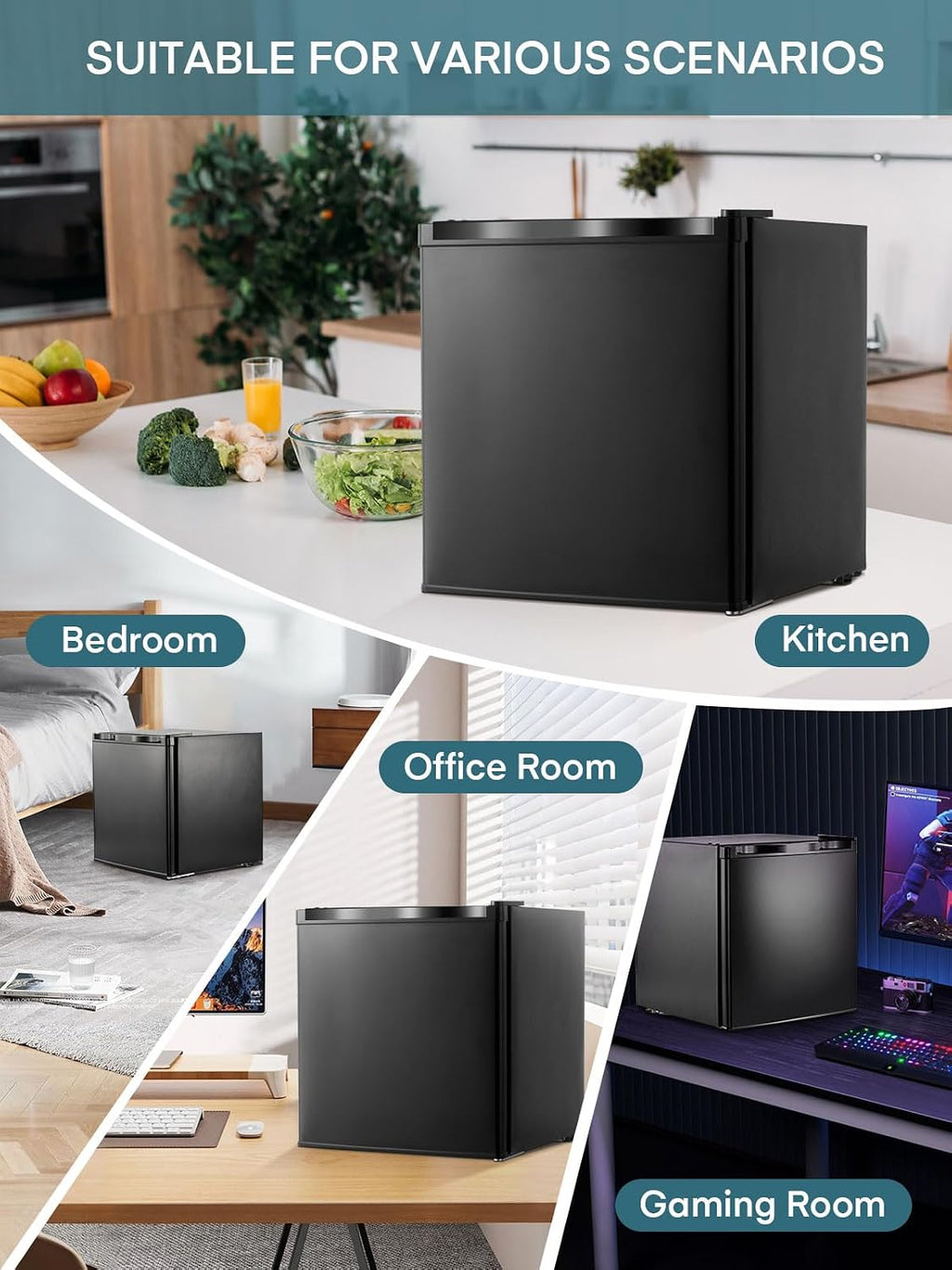 Minicongelador FOHERE 32L -22°C, pequeño, compacto, silencioso (43db), con puerta reversible, arcón congelador, ideal para oficina, camping y exteriores (negro) [Clase de eficiencia energética E]