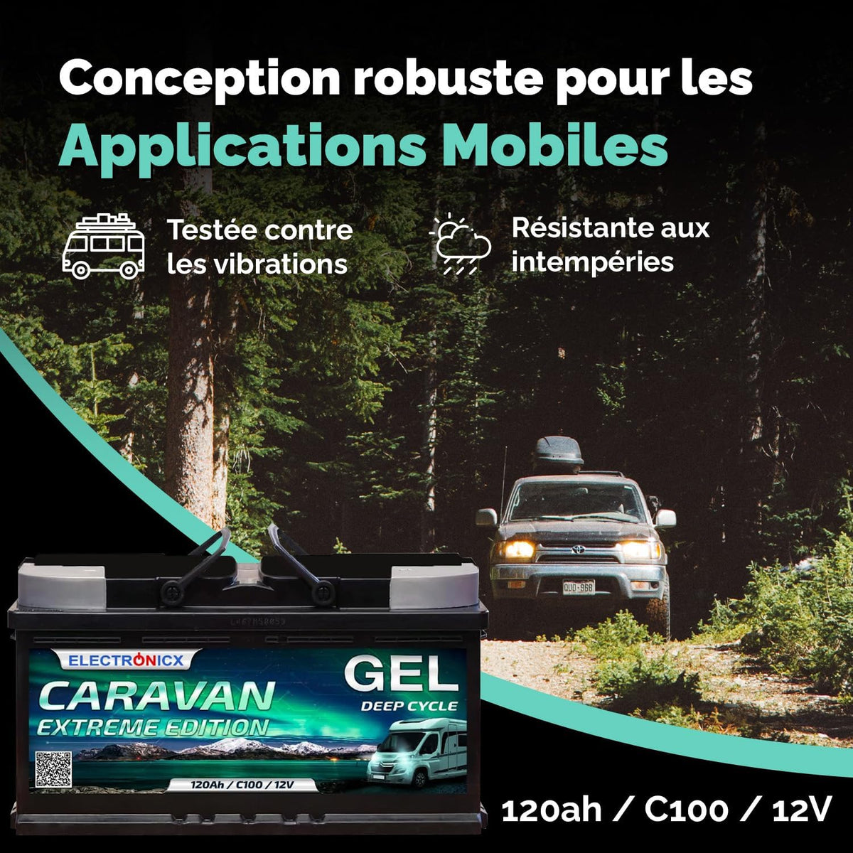 Batería de servicio Electronicx GEL Caravan Extreme 12V 120Ah / 120 Ah 12 Voltios – Batería de descarga lenta, sin mantenimiento y sellada – 353×175×190 mm – Autocaravana Caravana Solar Ocio Camping